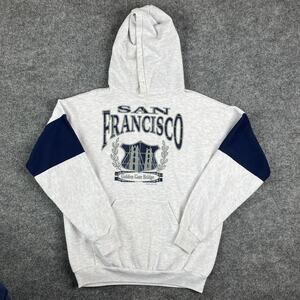 San Francisco Hoodie Men's Size L Gray Navy Graphic Golden Gate Bridge Vintage